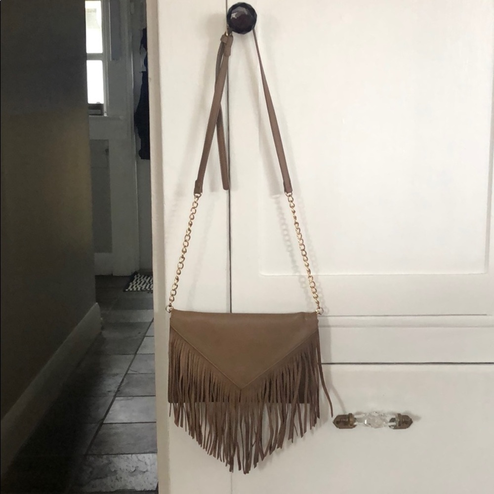 Beige fringe purse